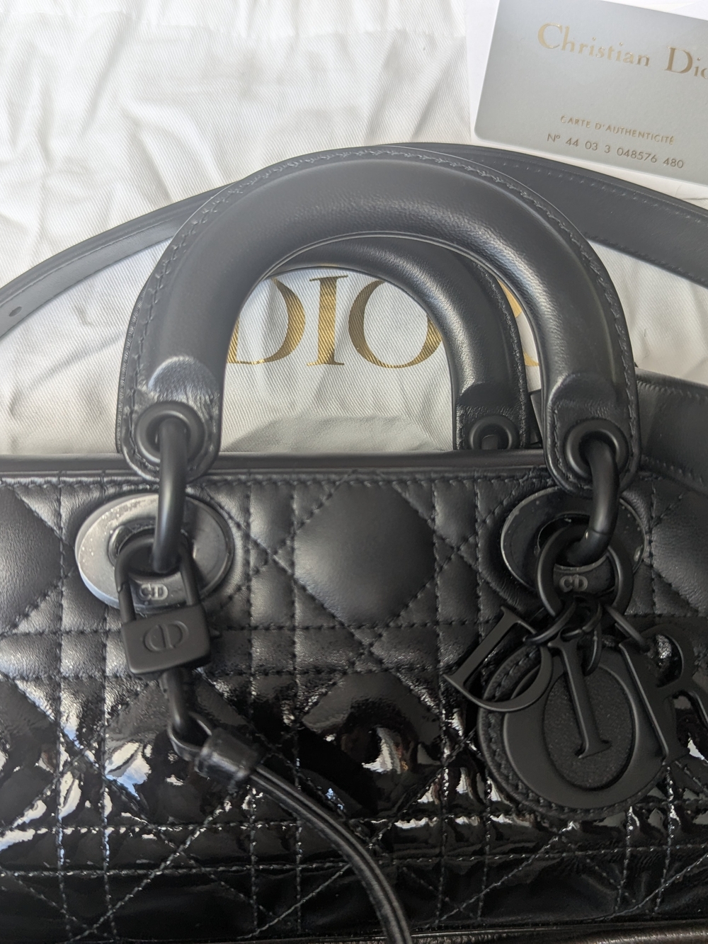 Dior Black Patent Lady Dior Small Top-Handle Satchel